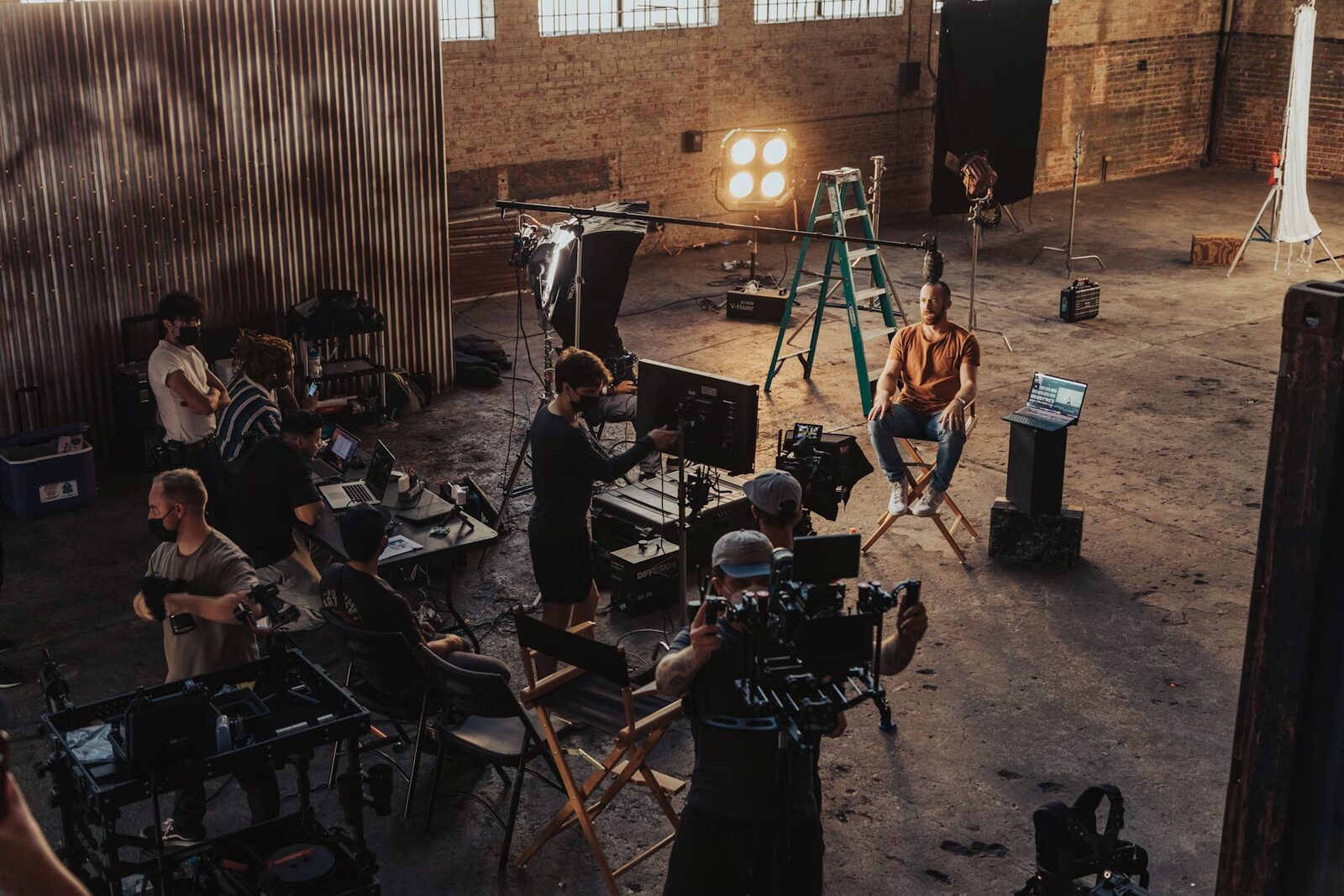 Commercial production crew on professional film set
